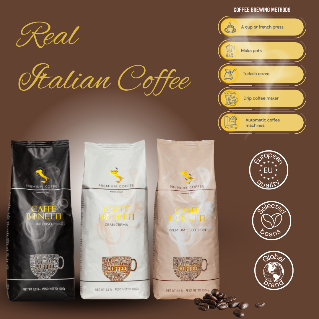 BONETTI Italian coffee assortment — Arabica and Robusta blends in premium whole bean coffee bags